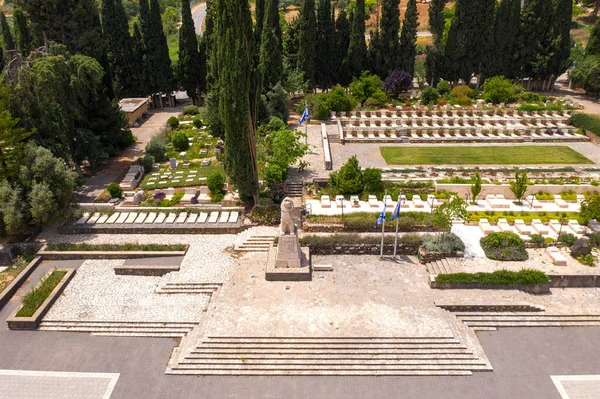 Roaring Lion memorial statue of Tel Hai battle, Aerial image. — Stock Photo, Image