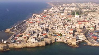 Eski şehrin ve Acre Limanı 'nın hava görüntüleri..