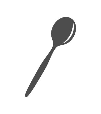 Beyaz arkaplanda gri renkli vektör yemek kaşığı simgesi.