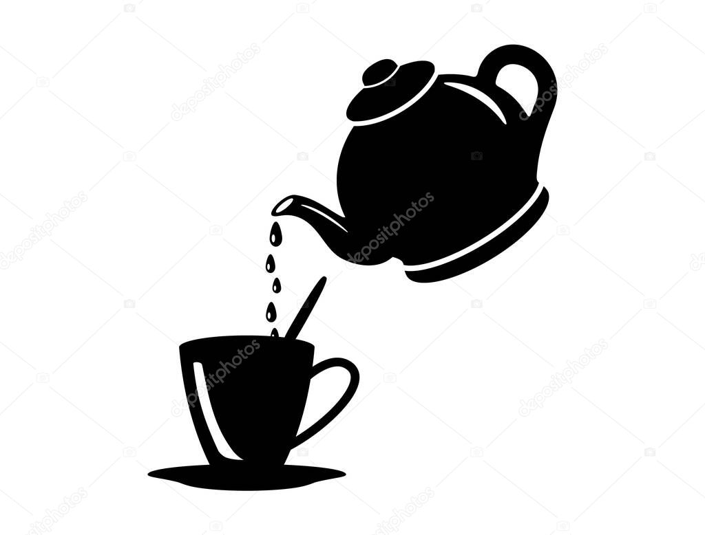 Vector icon of a teapot from which to pour the tea or coffee to the cup in black.