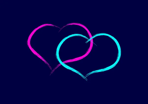 Δύο Χρωματιστές Καρδιές Σκούρο Μπλε Φόντο — Διανυσματικό Αρχείο