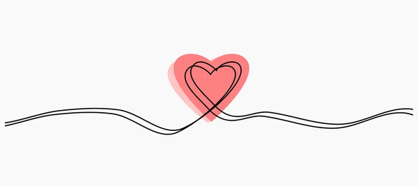 Two Hearts Continuous Line Drawing Red Hearts White Background Thin — Stock Vector