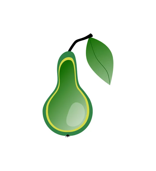 Beyaz arka planda küçük yapraklı yeşil armut.