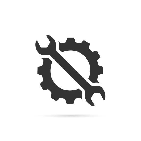 Vector anahtarı simgesi ve dişli. Ayarların, onarımın ve üretimin sembolü.