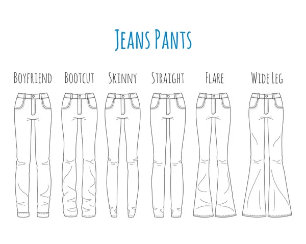 Jeans pants collection, sketch vector illustration. Stock Vector