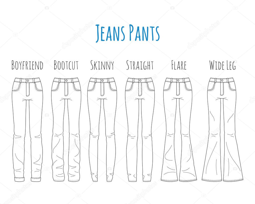 Jeans pantaloni collezione, disegno vettoriale schizzo . - Vettoriale Stock  di ©tedted 200846996