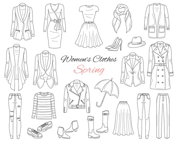 Colección de ropa de mujer. Traje de primavera. Ilustración vectorial . — Vector de stock