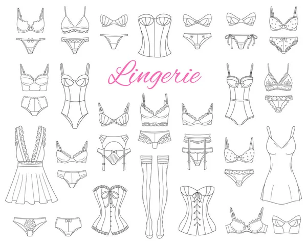 Fashionable female lingerie collection, vector sketch illustration. — Stock Vector