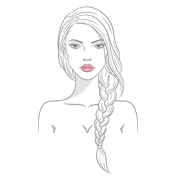 Ilustración vectorial de una hermosa joven con el pelo largo — Archivo Imágenes Vectoriales