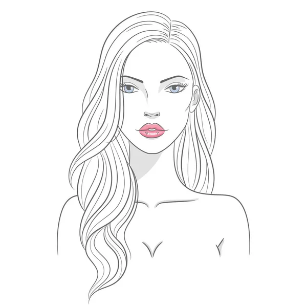 Ilustración vectorial de una hermosa joven con el pelo largo — Vector de stock