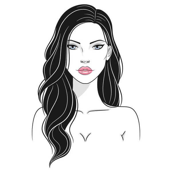 Vector illustration of a beautiful young nude woman with long hair — Stock Vector