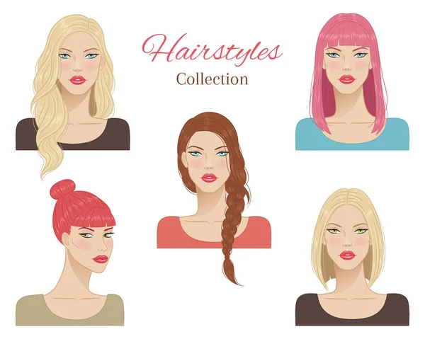 Hermosas mujeres jóvenes con peinados de moda. ilustración vectorial . — Vector de stock