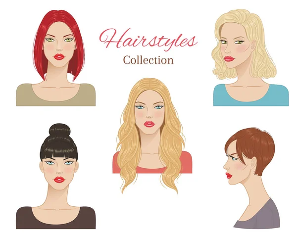 Hermosas mujeres jóvenes con peinados de moda. ilustración vectorial . — Vector de stock