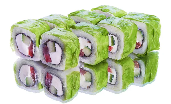 Uppsättning Sushi Med Reflektion Vit Bakgrund — Stockfoto