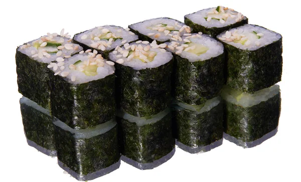 Uppsättning Sushi Med Reflektion Vit Bakgrund — Stockfoto