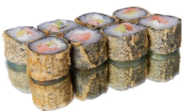 Uppsättning Sushi Med Reflektion Vit Bakgrund — Stockfoto