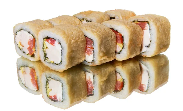 Uppsättning Sushi Med Reflektion Vit Bakgrund — Stockfoto