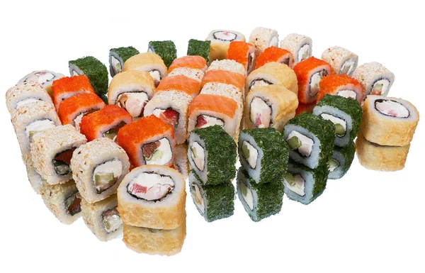 Uppsättning Sushi Med Reflektion Vit Bakgrund — Stockfoto