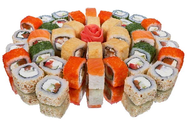 Uppsättning Sushi Med Reflektion Vit Bakgrund — Stockfoto