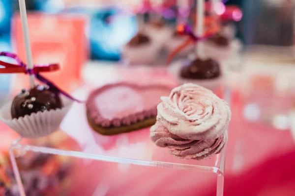 Chocolate Bar Decorado Por Delicioso Buffet Doce Com Cupcakes Outras — Fotografia de Stock