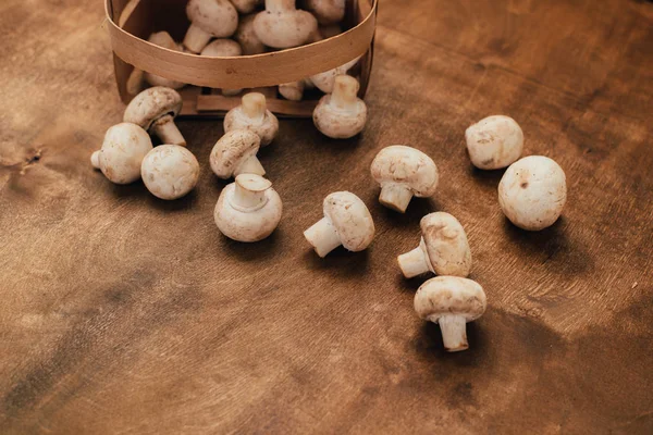 Vue Dessus Des Champignons Sur Table Bois Espace Copie — Photo