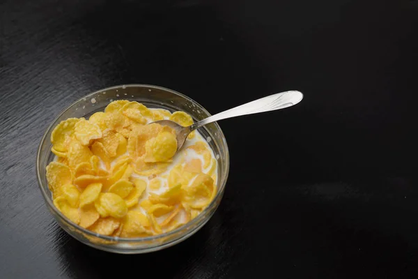 Breakfast Cereal Wheat Flakes Bowl Milk — Stock Photo, Image