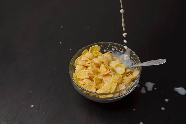 Breakfast Cereal Wheat Flakes Bowl Milk — Stock Photo, Image