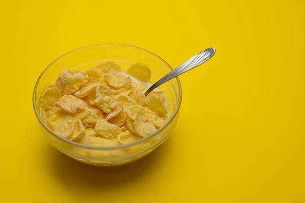 Breakfast Cereal Wheat Flakes Bowl Milk — Stock Photo, Image