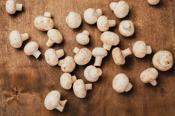 Vue Dessus Des Champignons Sur Table Bois Espace Copie — Photo