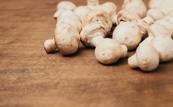 Vue Dessus Des Champignons Sur Table Bois Espace Copie — Photo