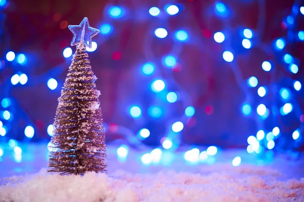 Κλείνω Πάνω Θέα Του Χριστουγεννιάτικο Δέντρο Στολισμένο Από Όμορφο Αστέρι — Φωτογραφία Αρχείου