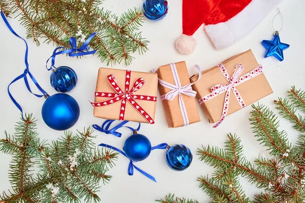 Piso Con Regalos Navidad Hermosa Decoración Fondo — Foto de Stock