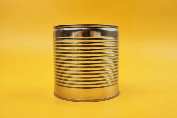 Close View Metal Can Food Isolated Yellow — Stock Photo, Image