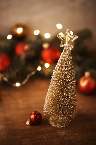 Kerstdecoratie Kleine Kerstboom Tafel — Stockfoto