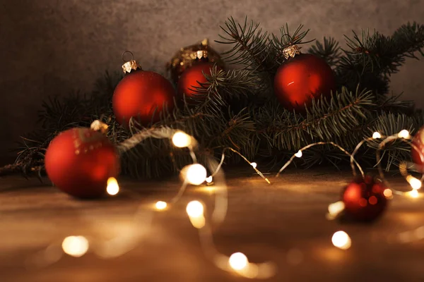 Close Van Glanzende Kerstdecoratie Tafel — Stockfoto