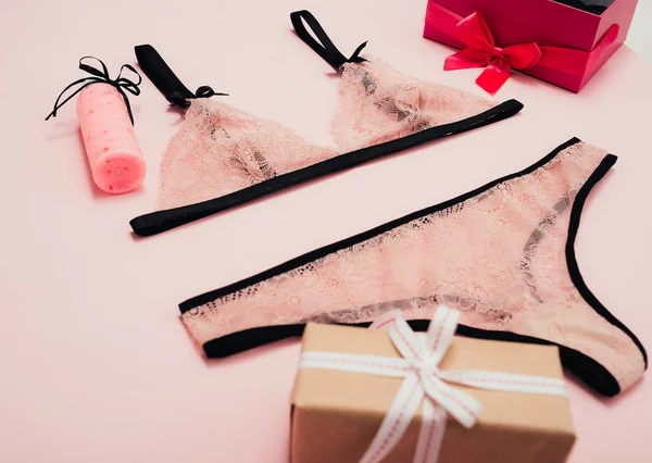 Lace Lingerie Festive Gift Box Background Valentine Day Concept — Stock Photo, Image