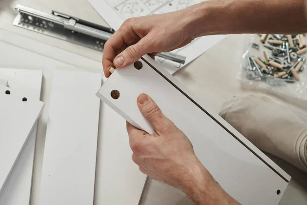 Partial View Man Assembling Furniture Home — Stock Photo, Image