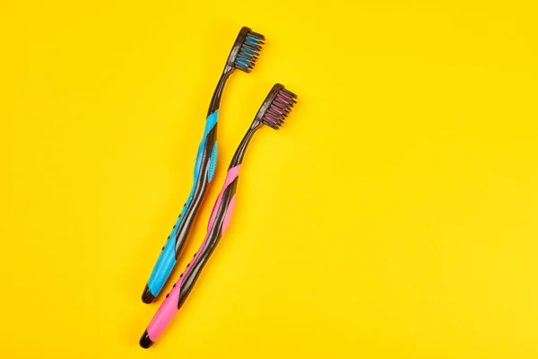 Studio Shot Two Toothbrushes Dental Care Concept — Stock Photo, Image
