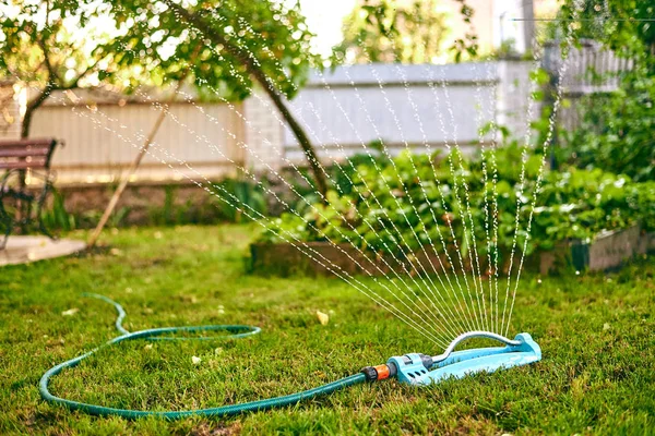 Close Automatic System Water Splinker Pouring Green Lawn Garden — Stock Photo, Image