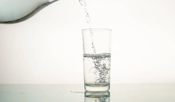 Close Pouring Purified Fresh Drink Water Glass Close — Stock Photo, Image