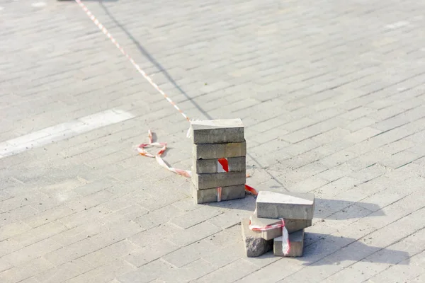 Paving slabs and tools for laying tiles — Stock Image Paving Slabs Tools Laying Tiles Royalty Free Stock Photos