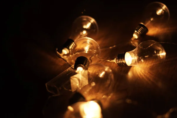 Garland Vintage Lamp Bulbs Dark Background — Stock Photo, Image