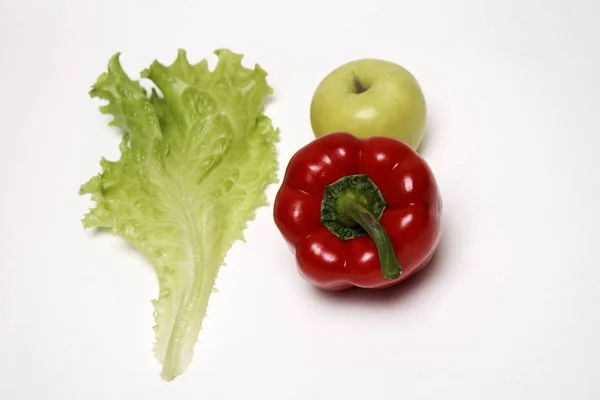 Lettuce Apple Red Bell Pepper Isolated White Background — Stock Photo, Image