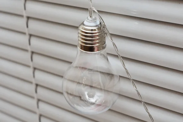 Vintage Bulb Lamp White Blinds Background Close View — Stock Photo, Image