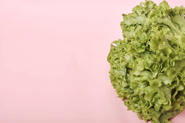 Frische Salatblätter Auf Rosa Hintergrund Diätkonzept — Stockfoto