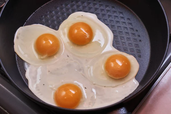 Close View Eggs Cook Friying Pan — Stok Foto