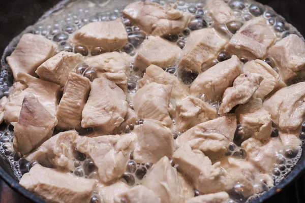 Close View Sliced Meat Preparing Pan — Stock Photo, Image