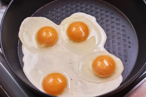 Close View Eggs Cook Friying Pan — Stok Foto