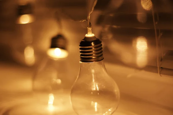 Lampes Ampoules Vintage Brillant Sur Fond Sombre Vue Près — Photo
