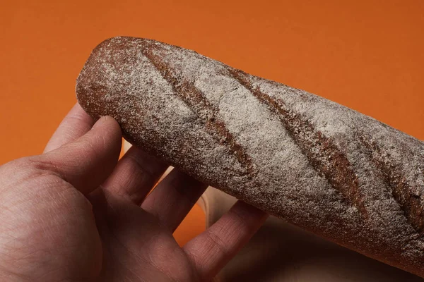Cropped Shot Person Holding Fresh Tasty Rye Bread — Stock Photo, Image